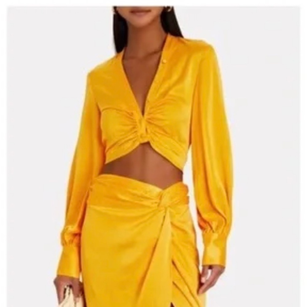 Satin Twist-Front Crop Top in Golden Yellow